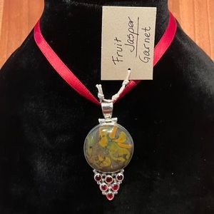 Fruit Jasper & Garnet - Silver Pendant